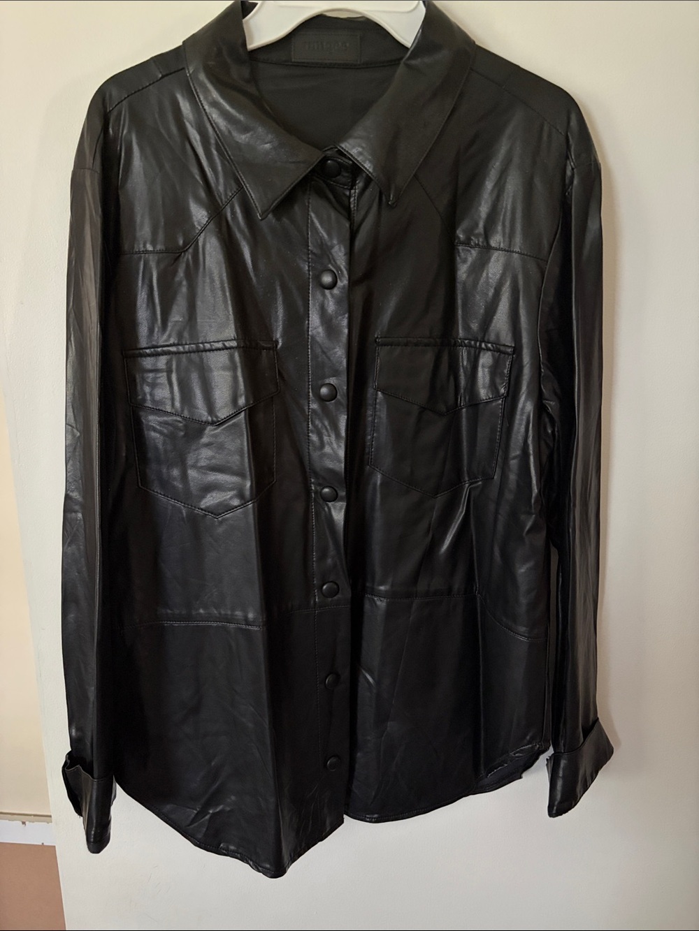 Umgee Black Faux Leather Button-Down Shirt